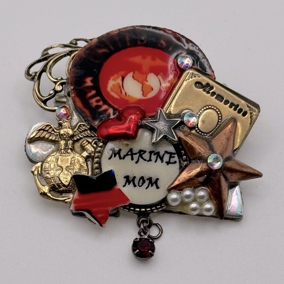Handmade “Marine Mom” USMC Vintage Brooch Scarf Pin - Picture 1 of 3